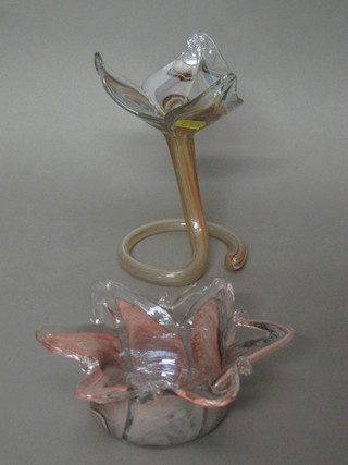 A Murano glass sculpture in the form of a flower 7" and a  Murano glass star shaped bowl 6 1/2"