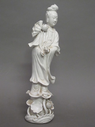 An Oriental blanc de chine porcelain figure of Quang Lis 14"