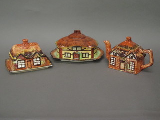 A Burlington Cottageware butter dish and cover, a Prices do.  and a do. teapot