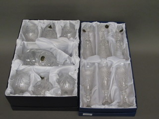 A set of 6 Taille Main champagne flutes, a cut glass brandy  decanter and 6 cut glass brandy balloons, cased