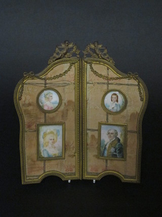 4 portrait miniatures "French Nobility" contained in a gilt mounted easel frame