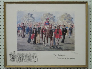 A humerous limited edition racing print "The Steamer Well Laid in the Offices" 9" x 13" signed