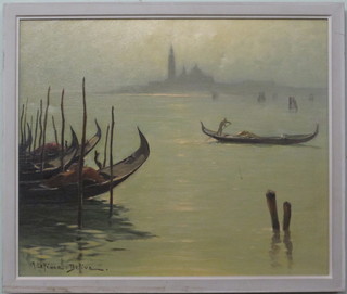 I. Lepenic. Depive, impressionist oil on canvas "Venetian Scene with Gondolas" 17 1/2" x 21"