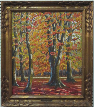 Jean Raymond, impressionist oil on canvas "Autumnal Wood", the reverse with Arthur Tooth & Sons label, marked Forrest De  Compiegne Per Sa Crouxs "Ouen 11th November 1929" Major R  H Ingram Clark 22" x 18"  ILLUSTRATED