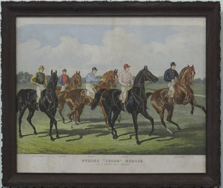 J Sturgess, 19th Century coloured racing print "Bygone Leger  Heroes" 12" x 17"