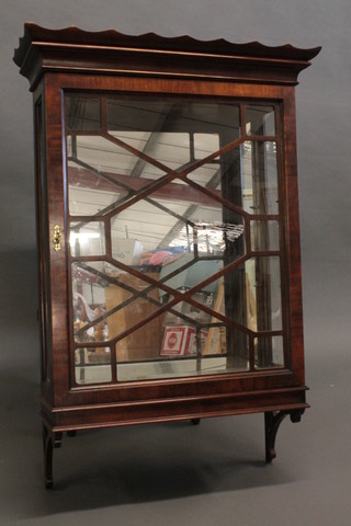 A Georgian style mahogany hanging display cabinet with  moulded cornice and mirrored interior enclosed by astragal  glazed panelled doors 28"