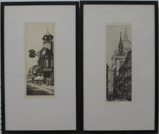 George H Cook, etching "St Paul's" and 1 other by K Vernon  "Guildford" 10" x 4"