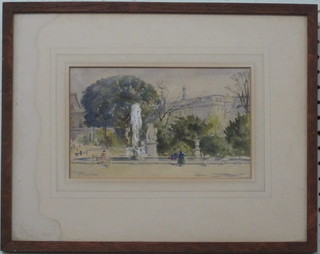 Watercolour "Formal Garden with Building and Statues" 5" x 8  1/2"