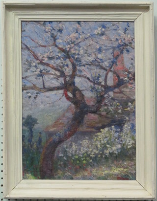 R O'Connor?, impressionist oil on board "Study of a Tree by a  Cottage" 16" x 11" signed