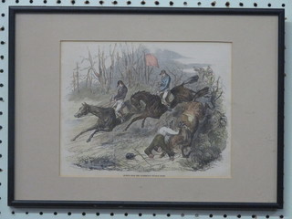 A 19th Century coloured print "Sketch From The Leamington Steeplechase" 7" x 9"