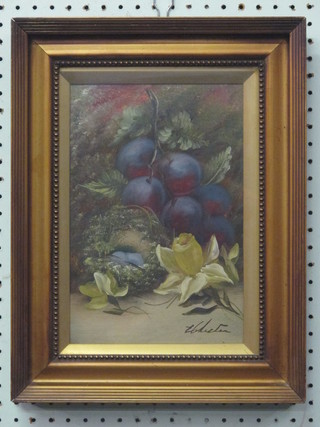 Victorian oil on board, still life study "Fruit" 11" x 7"
