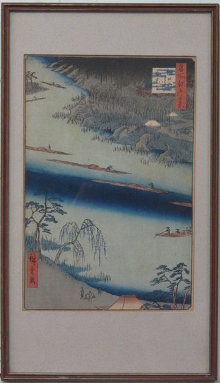 Hirashige, an Oriental coloured print from the series of 100  Famous Views of Edo "13" x 9"