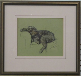 Dawson, a coloured print "Reclining Poodle" 5" x 6"