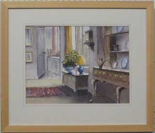 David Vulliamy, watercolour "The Oak Coffer, Interior Scene of  the School House Used in Thomas Hardy Under The Greenwood Tree" 10" x 13  1/2"