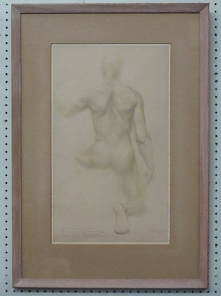 Gilbert Ledward, pencil drawing "Still Life Study of a Bronze Figure" erected in the forecourt of a block of offices at 195  Knightsbridge, signed and dated 1955 19" x 11"