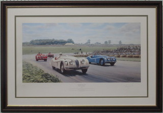 Tony Smith, a coloured print "Silverstone 1949, Various  Jaguars" 12" x 24" signed