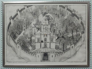 Russian etching "Donksy Monastery Moscow" 19" x 27"  inscribed to the bottom