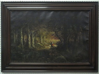 Charnoz, oil on canvas "Figure in Wooded Area" 21" x 31"
