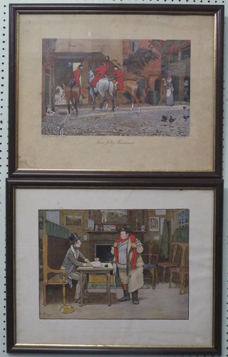 Cecil Aldin, 3 coloured prints "Sam Weller and The Pretty  Housemaid", "The Two Weller's in the Blue Boar" and "Three Jolly Huntsman" 11" x 15"