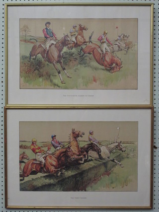 Dorothy Hardy, 4 racing prints "The Grey Leads", "The Spill at  the Water Jump", "The Dangerous Competitor" and "The Favourite Comes to Grief" 12" x 20"