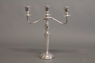 A silver plated 3 branch candelabrum 15"