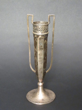 An Art Deco silver plated twin handled specimen vase