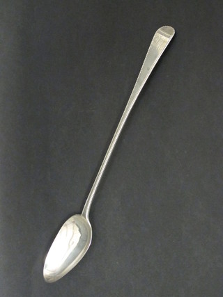 A silver Old English pattern bottom marked serving spoon with  bead work border