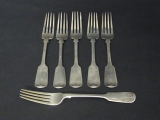 6 William IV fiddle pattern table forks London 1836 10 1/2 ozs