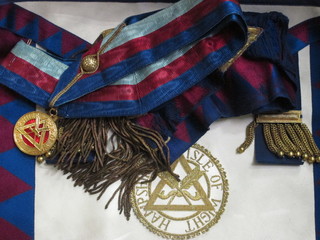 A quantity of Royal Arch Masonic regalia comprising Provincial Grand Officer's apron, sash, collar and collar jewel, Grand  Scribe Hampshire and Isle of Wight