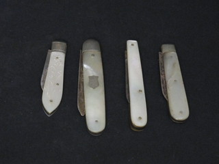 5 various silver bladed pocket knives with mother of pearl grips