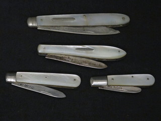 4 silver bladed fruit knives with mother of pearl grips