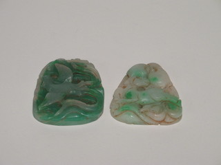 2 green hardstone pendants 2"