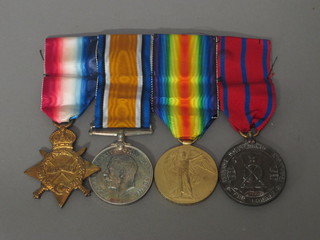A group of 4 medals to 21655 Bombardier later Station Officer H  G Woods Royal Field Artillery comprising 1914-15 Star, British  War medal, Victory medal, George VI Borough Polytechnic  medal, reputedly killed in WWII