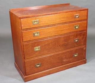 A mahogany military style chest of 4 long drawers, raised on a platform base 37 1/2"