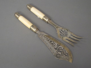 A pair of pierced silver plated fish servers