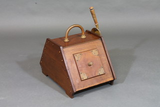 A walnut and brass banded coal box complete with shovel