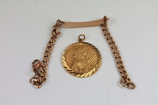 A 9ct gold St Christopher medal and a gold identity bracelet