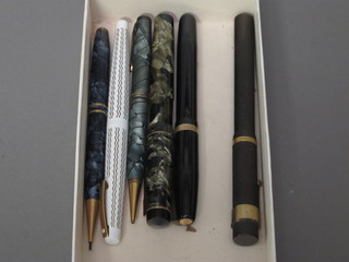 An Onoto The Pen fountain pen, a black Waterman 3 fountain pen, The Croxley Pen, a Sheaffer fountain pen with 14ct gold nib  and 2 propelling pencils