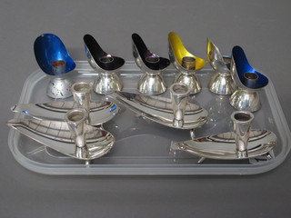 10 various Danish stylish silver plated and enamelled candle holders