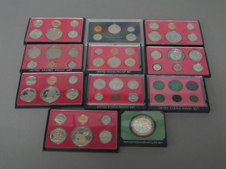 10 various proof sets of American sets of coins - 1974, 2 x 1976, 1977-1983 and a 1973 Netherlands crown