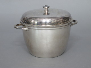 A silver plated twin handled ice pail with hinged lid