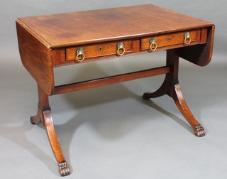 A 19th Century mahogany sofa table fitted 2 drawers with H  framed stretcher 38"  ILLUSTRATED