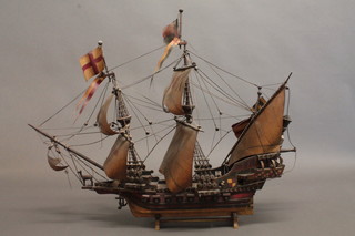 A wooden model of a 3 masted galleon 29"