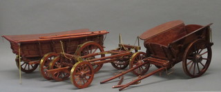 A wooden model of a Sussex harvest cart 19" and a Sussex dung  cart 12"