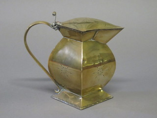An 18th/19th Century brass diamond shaped lidded jug, the lid marked A Stanley of York