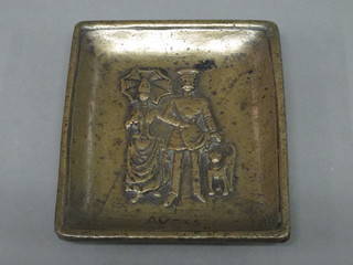 A rectangular Continental cast bronze ashtray 5"
