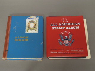 The All American stamp album, various loose leaf American  stamps and a stock book of stamps