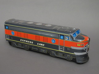 A tin plate Japanese model of a diesel locomotive