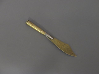 A Trench Art paper knife formed from a bullet marked St Omer  1918