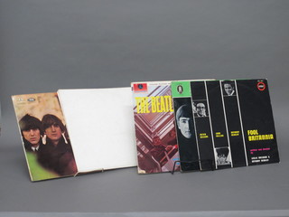 A Polyphone Beatles LP "Beatles For Sale" and 1 other "The  Beatles", an Odeon LP with The Beatles, a Beatles white label  LP, a Chris Rea "Its All Gone" LP and a Full Britannia LP -  Peter Sellers, Joan Collins and Anthony Newley